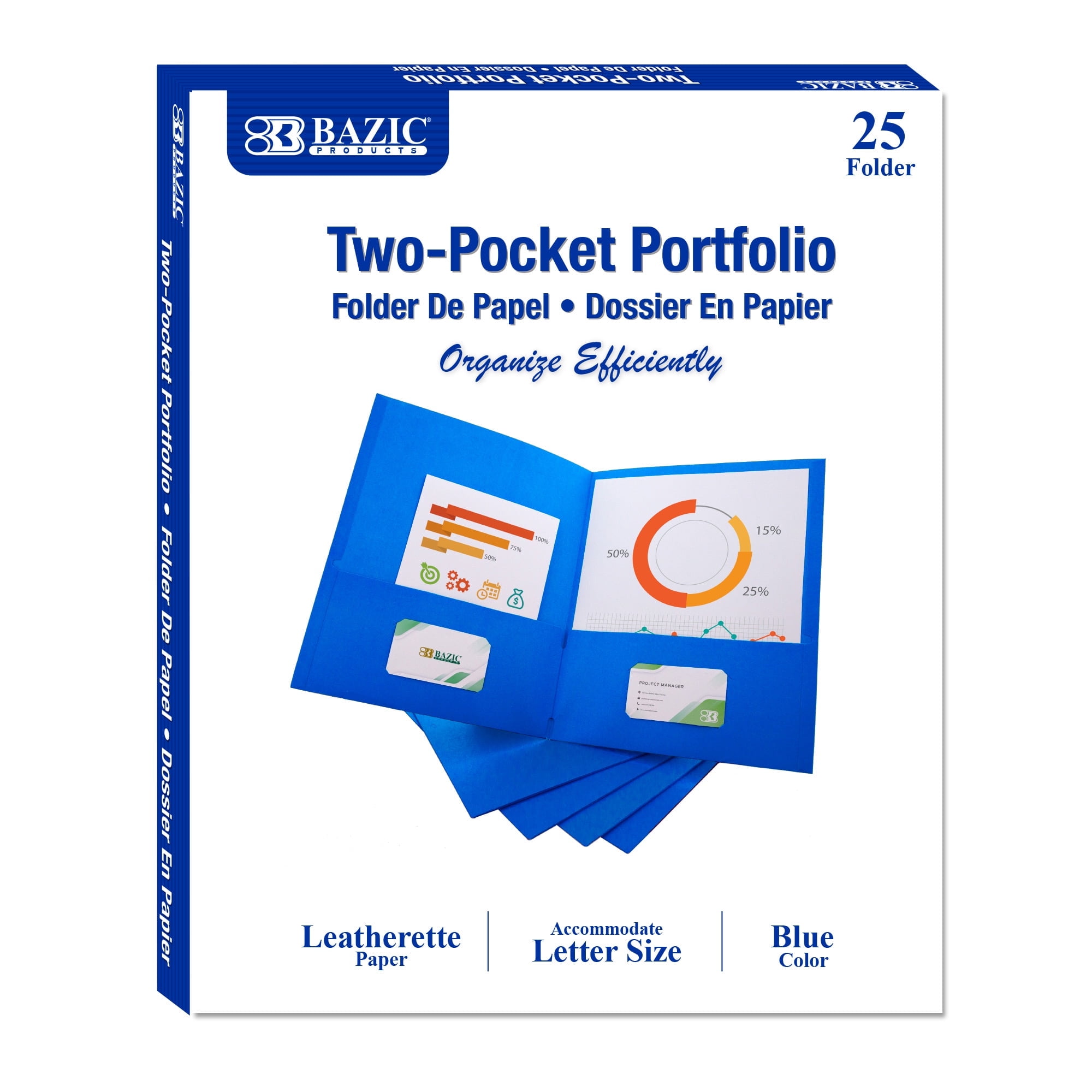 BAZIC 2 Pockets Paper Folder, Premium Leatherette Portfolio, 125-Count