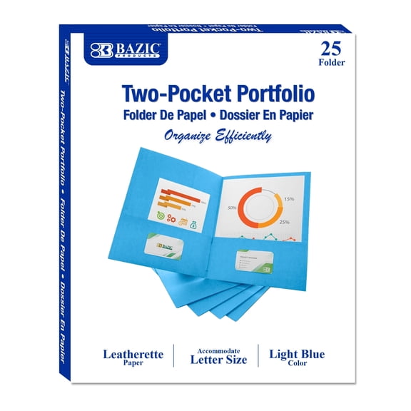 BAZIC Premium Light Blue Paper 2-Pocket Folder, 25 Ct Box