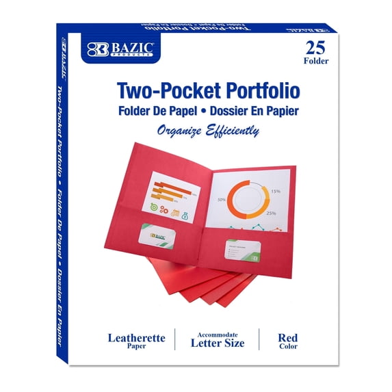 BAZIC 2 Pockets Paper Folder, Premium Leatherette Portfolio, 25-Count