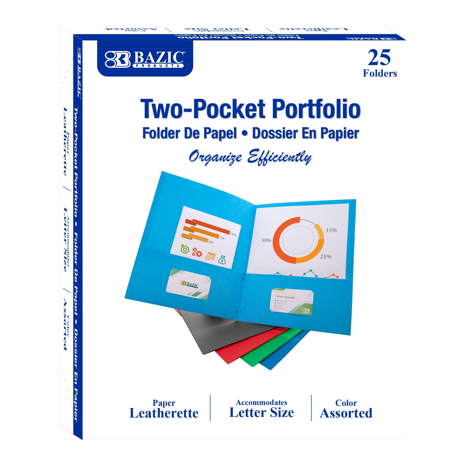 BAZIC 2 Pockets Paper Folder, Premium Leatherette Portfolio, 25-Count