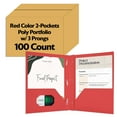 thumbnail image 1 of BAZIC 2 Pockets Poly Folder, 3 Prong Fastener Clip, Red Color, 100-Count, 1 of 7