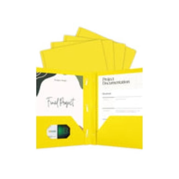 Bazic 2115 Poly 2 Pockets Portfolio with 3 Prong Fastener, Yellow