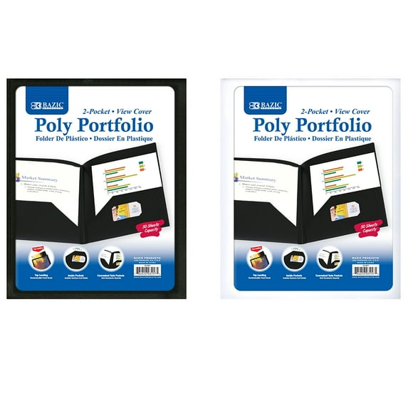 BAZIC 2 Pockets Poly Folder Portfolio w/ View Cover, Document Folders, 2-Pack