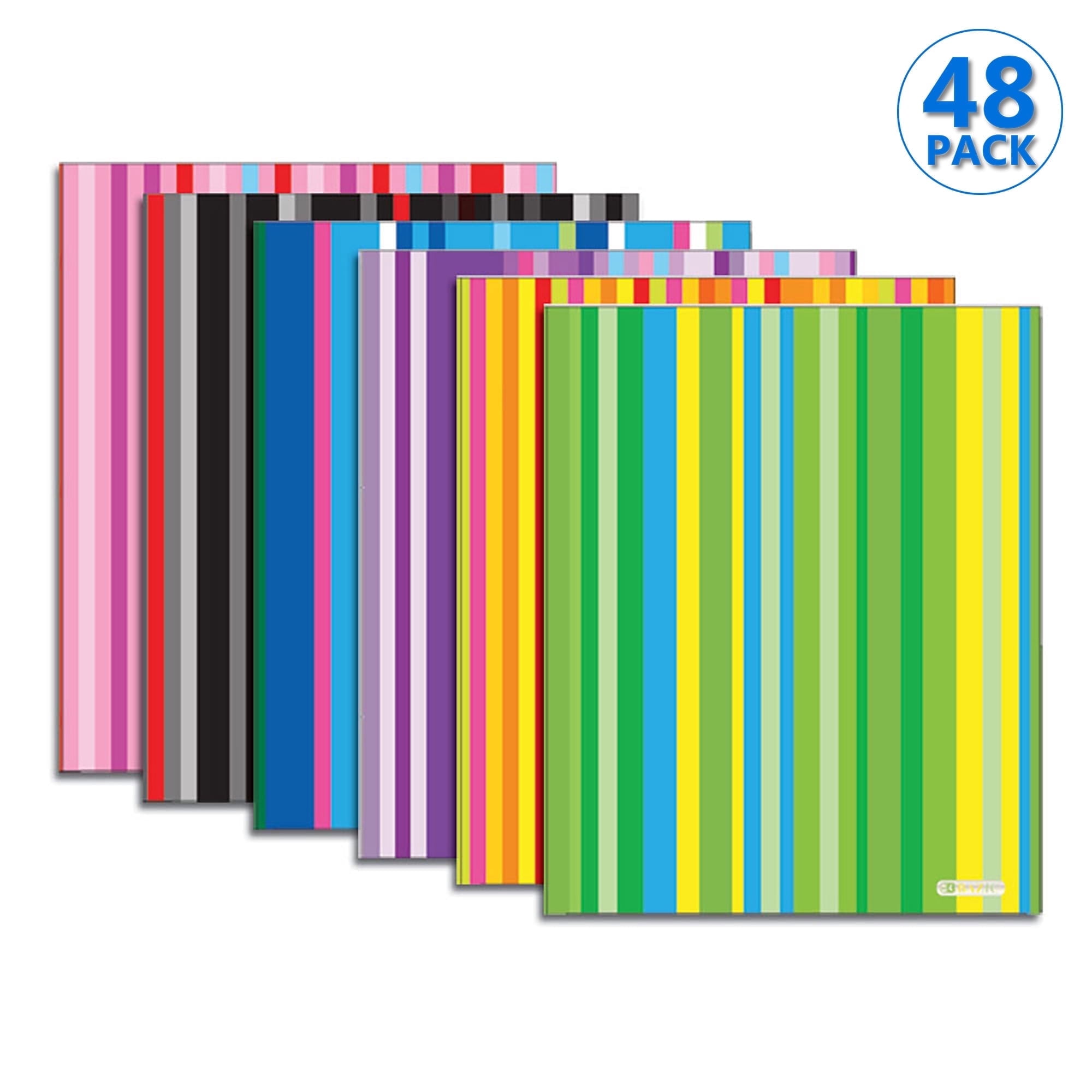 BAZIC 2 Pockets Poly Folder, Stripes Portfolio, Document Folders, 48-Pack