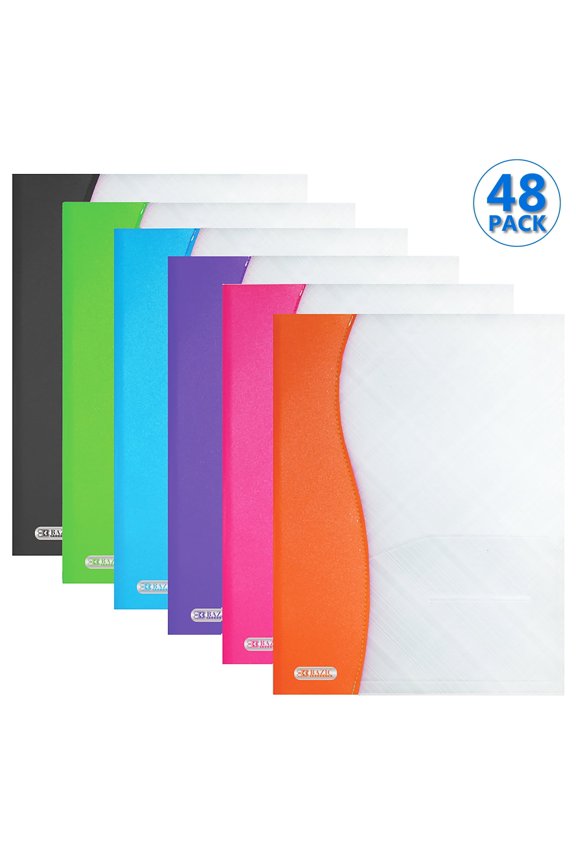 BAZIC 2 Pockets Poly Folder, Two Color Portfolio, Document Folders, 48-Pack