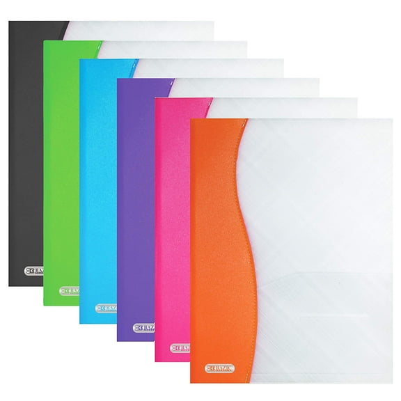 BAZIC 2 Pockets Poly Folder, Two Color Portfolio, Document Folders, 6-Pack