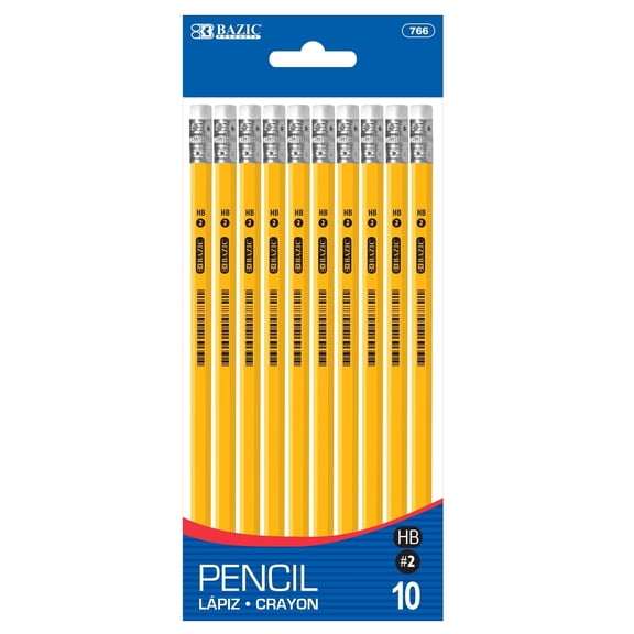 BAZIC #2 Yellow Pencils with Eraser, 10 Count