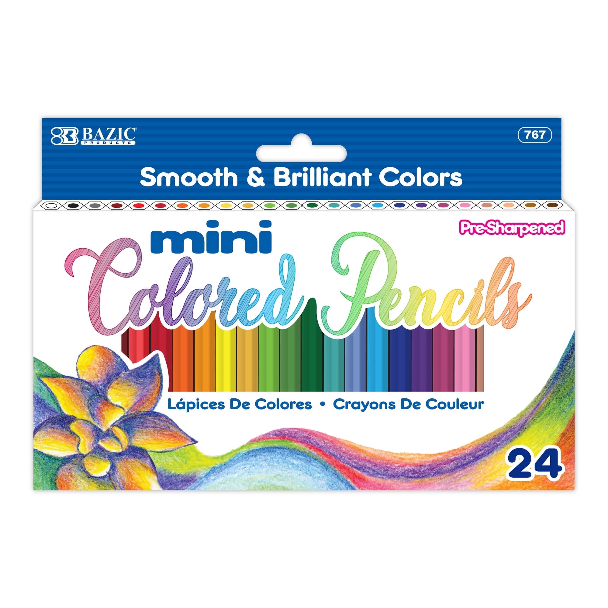 BAZIC 24 Mini Colored Pencils, Set for Art Drawing Sketching, 24-Pack