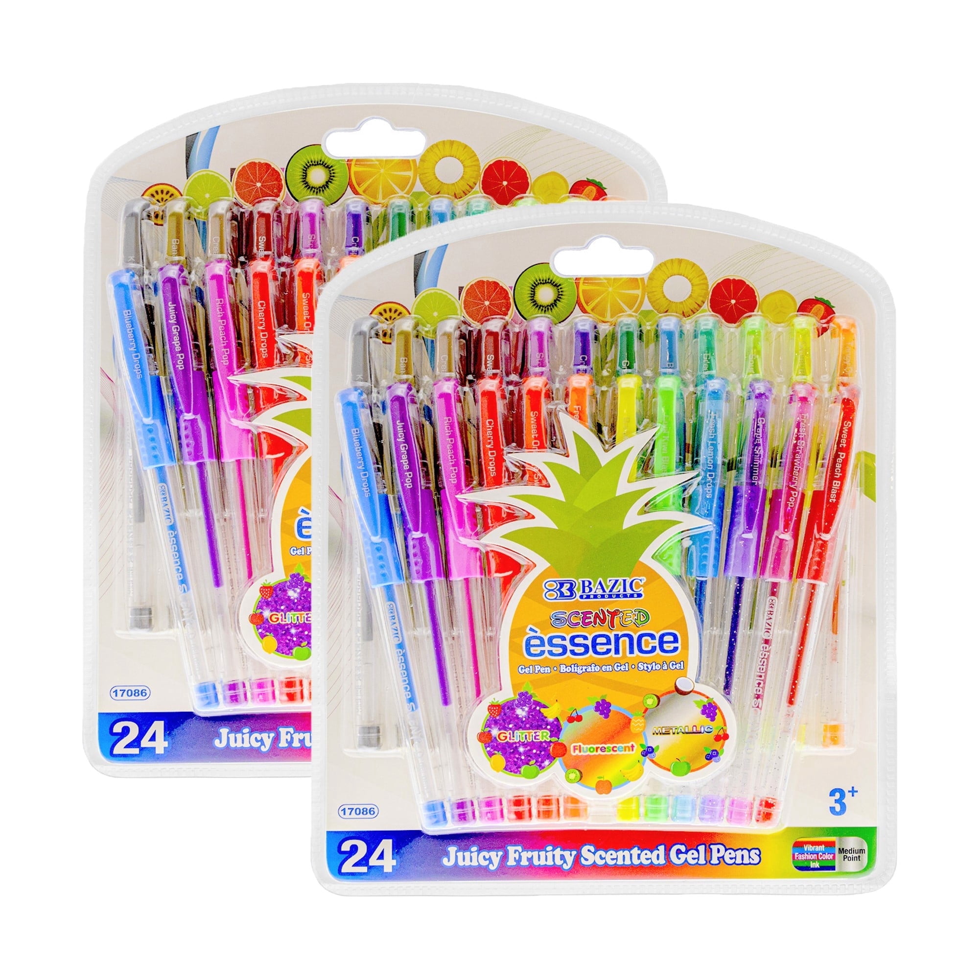 BAZIC 24 Scented Glitter Neon Metallic Gel Pen, Comfort Grip (24/Pack), 2-Packs