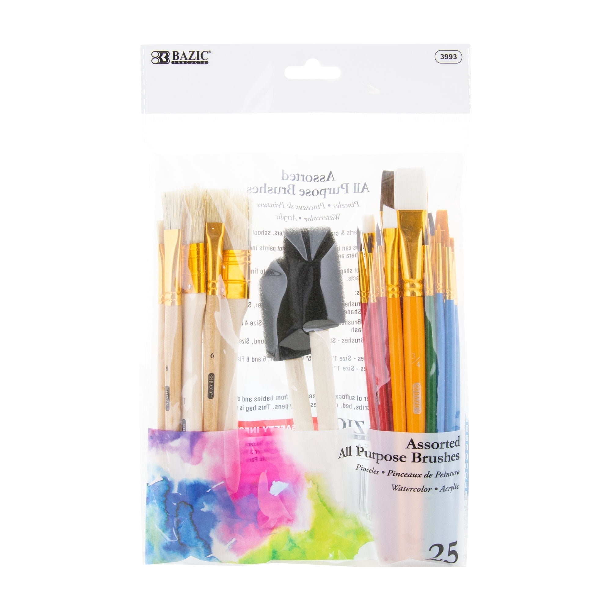 BAZIC 25-piece Paint Brush Foam Tipped Brushes Set, Nylon Hair Bristle Natural Hair Brushes, 12-Pack