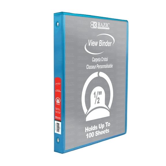 BAZIC 3 Ring Binder 1/2" Economy View Binders Cyan, Hold 100 Sheets, 1-Count