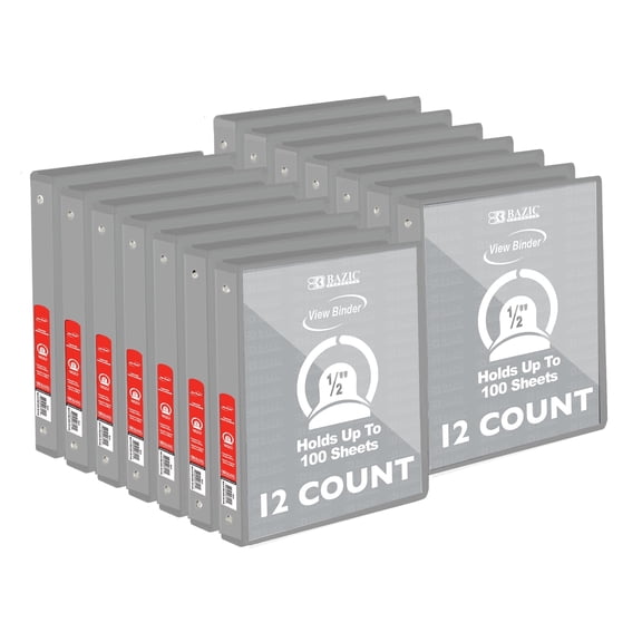 BAZIC 3 Ring Binder 1/2" Economy View Binders Grey, Hold 100 Sheets, 12-Count