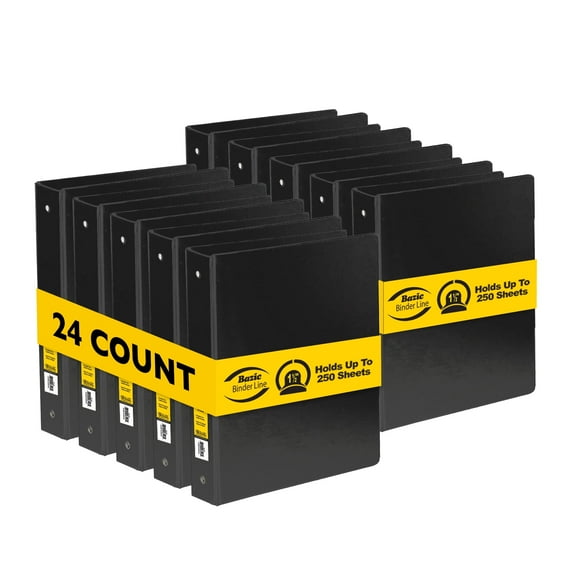 BAZIC 3 Ring Binder 1.5" Economy Binders Black, Hold 280 Sheets Paper, 24-Count