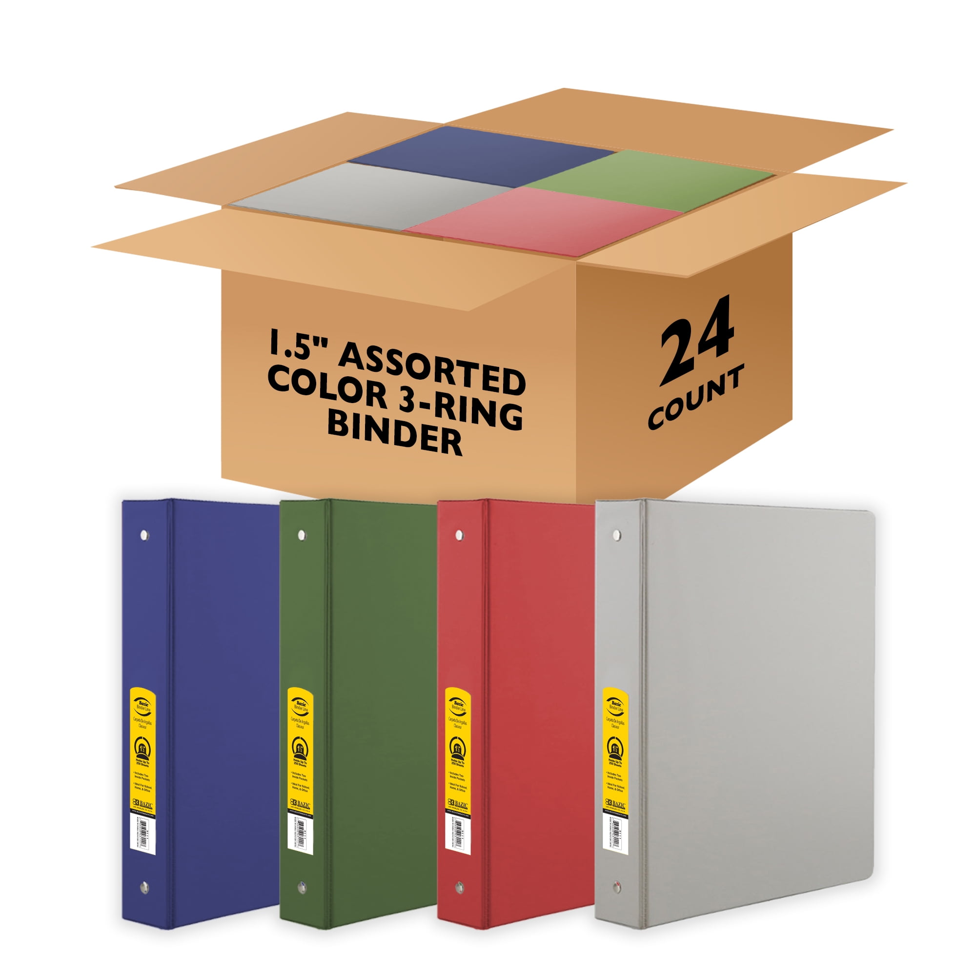 BAZIC 3 Ring Binder 1.5" Economy Binders, Round Ring Hold 280 Sheets, 24-Count