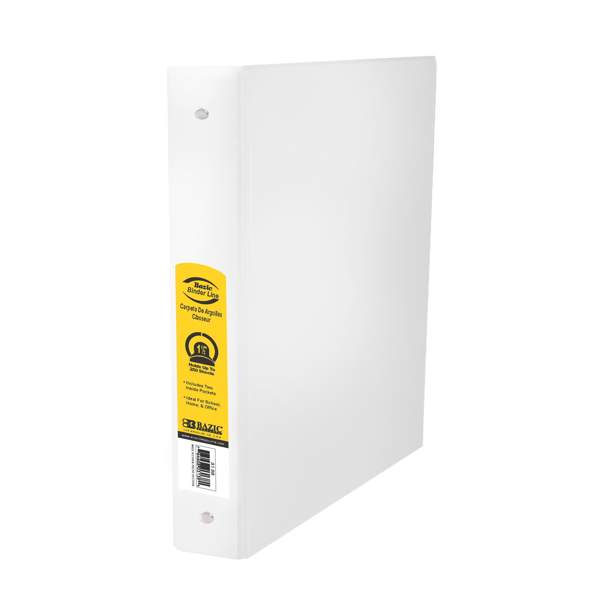 BAZIC 3 Ring Binder 1.5" Economy Binders White, Hold 280 Sheets, 1