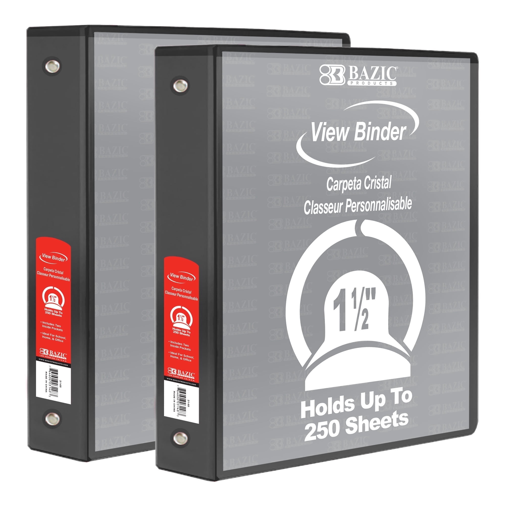BAZIC 3 Ring Binder 1.5" Economy View Binders Black, Hold 280 Sheets, 2-Count