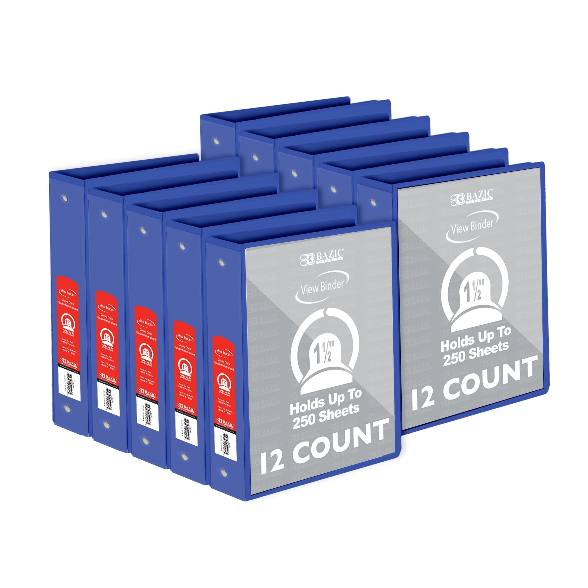 BAZIC 3 Ring Binder 1.5" Economy View Binders Blue, Hold 280 Sheets, 12 ...