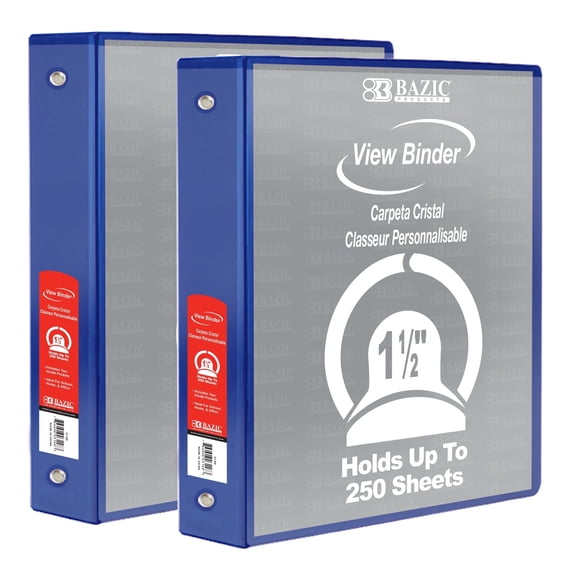BAZIC 3 Ring Binder 1.5" Economy View Binders Blue, Hold 280 Sheets, 2-Count