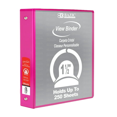 BAZIC 3 Ring Binder 1.5" Economy View Binders Fuchsia, Hold 280 Sheets, 1-Count