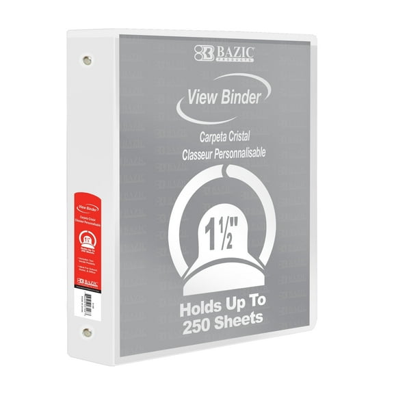 BAZIC 1.5 Inch White 3-Ring View Binder w/ 2-Pockets [3148]