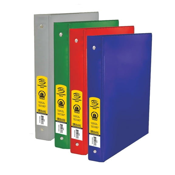 BAZIC 3 Ring Binder 1" Economy Binders Assorted Color, Hold 175 Sheets, 4-Count