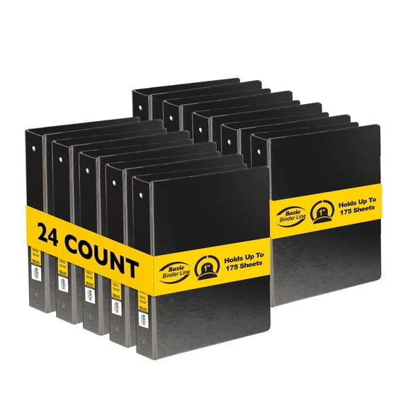 BAZIC 3 Ring Binder 1" Economy Binders Black, Hold 175 Sheets, 24-Count