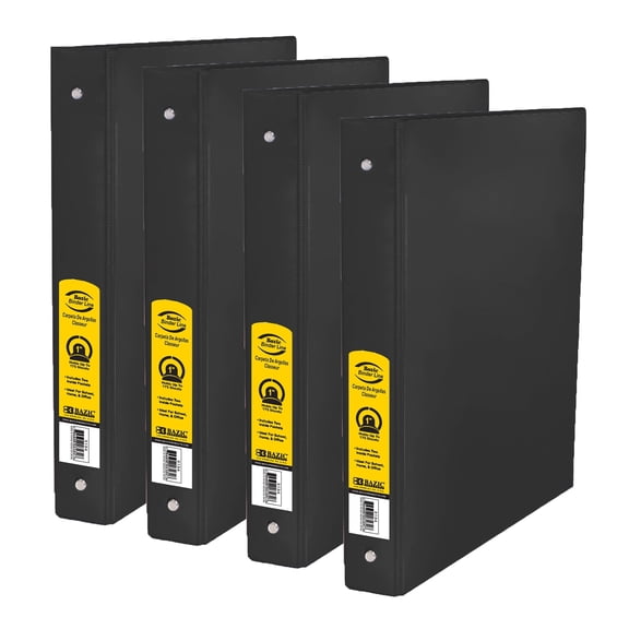 BAZIC 3 Ring Binder 1" Economy Binders Black, Hold 175 Sheets, 4-Count