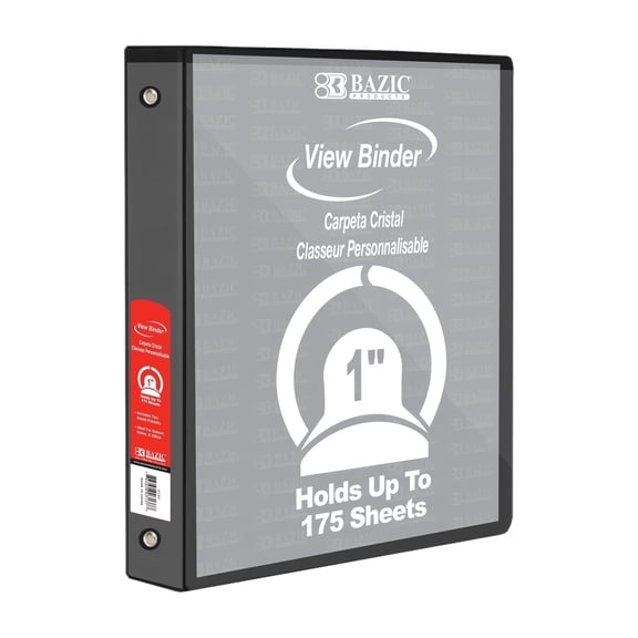 BAZIC 3 Ring Binder 1" Economy View Binders Black, Hold 175 Sheets, 1-Unit