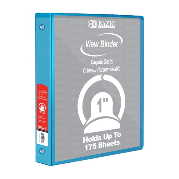 BAZIC 1 Inch Cyan 3-Ring View Binder w/ 2-Pockets