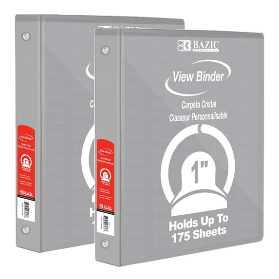 BAZIC 3 Ring Binder 1" Economy View Binders Grey, Hold 175 Sheets, 2-Count