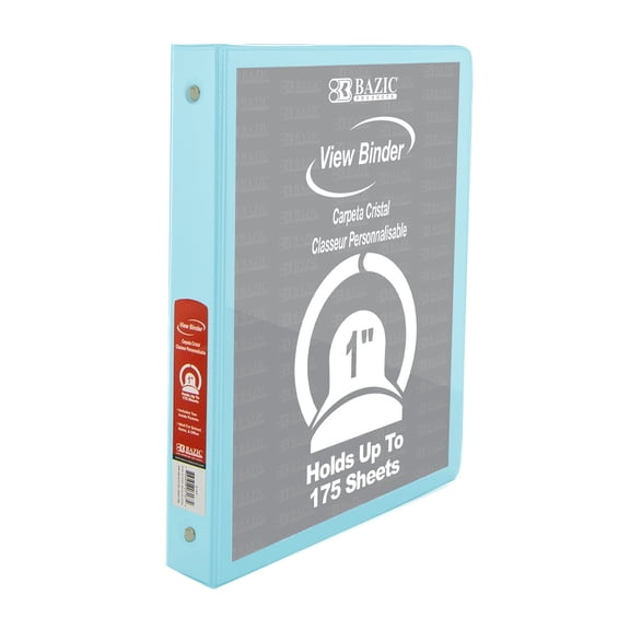 BAZIC 3 Ring Binder 1" Economy View Binders Pastel Blue Color, Hold 175 Sheets, 1-Count