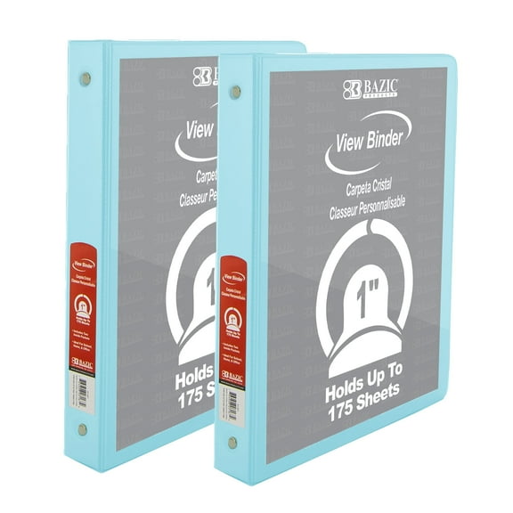 BAZIC 3 Ring Binder 1" Economy View Binders Pastel Blue Color, Hold 175 Sheets, 2-Count