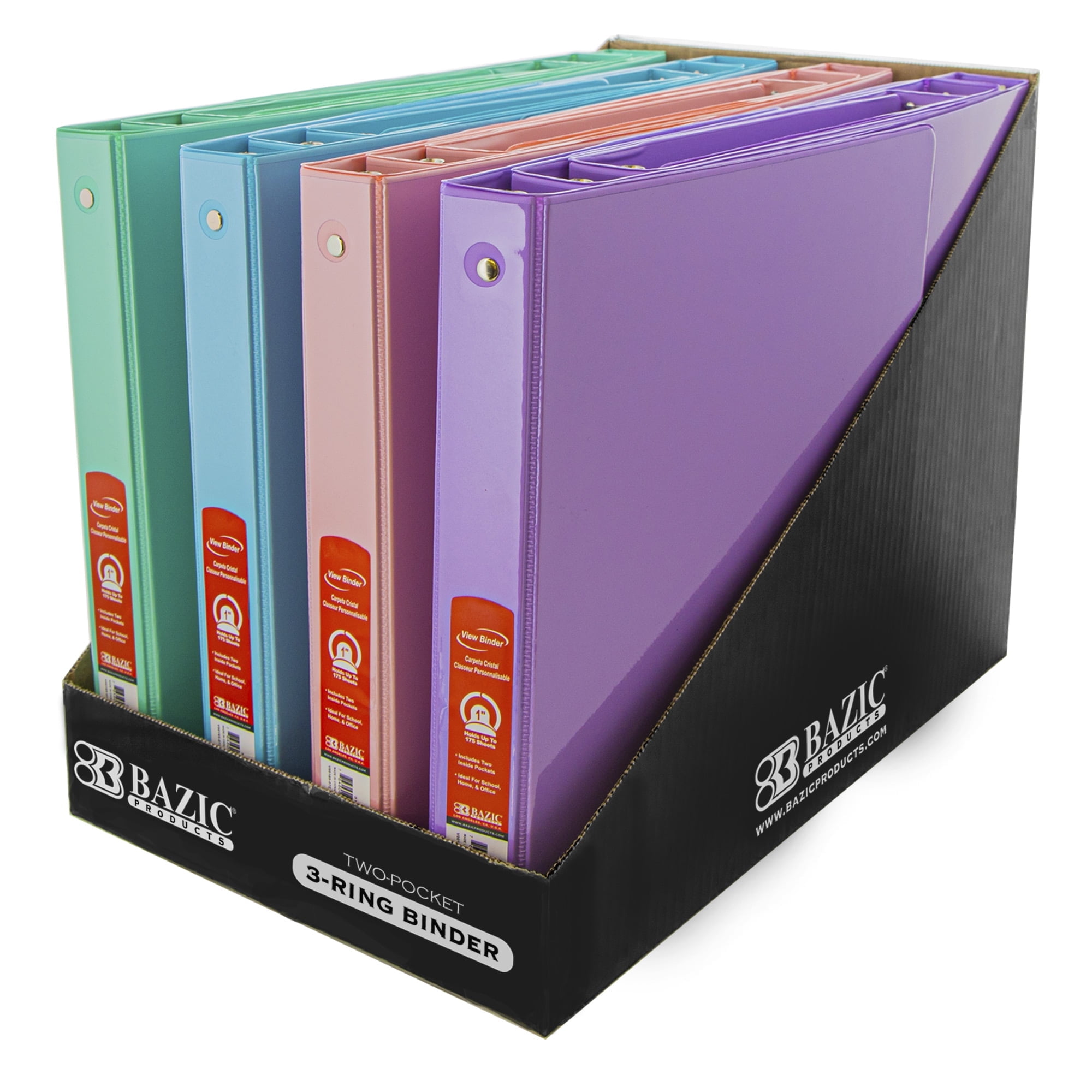BAZIC 3 Ring Binder 1" Economy View Binders Pastel Color, 175 Sheets