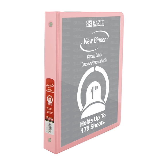 BAZIC 3 Ring Binder 1" Economy View Binders Pastel Pink Color, Hold 175 Sheets, 1-Count