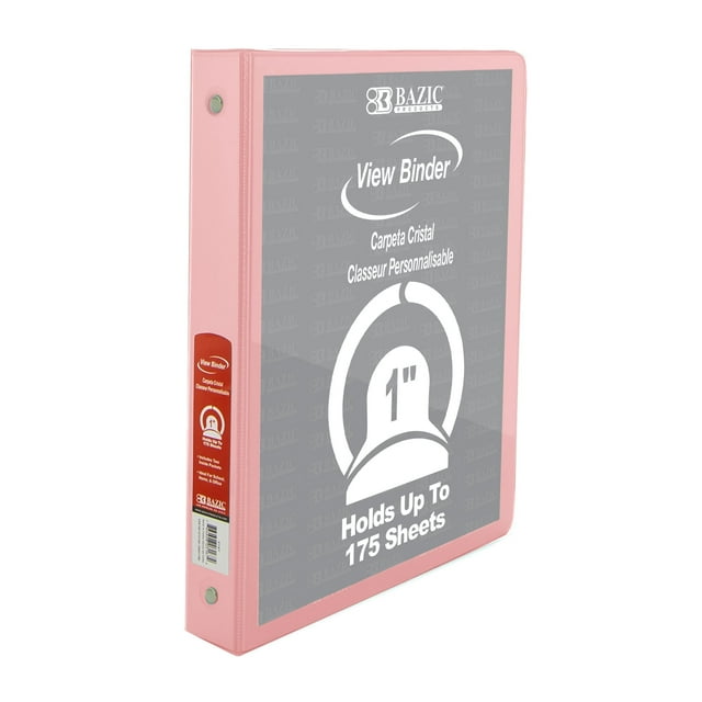 BAZIC 3 Ring Binder 1" Economy View Binders Pastel Pink Color, Hold 175 Sheets, 1-Count