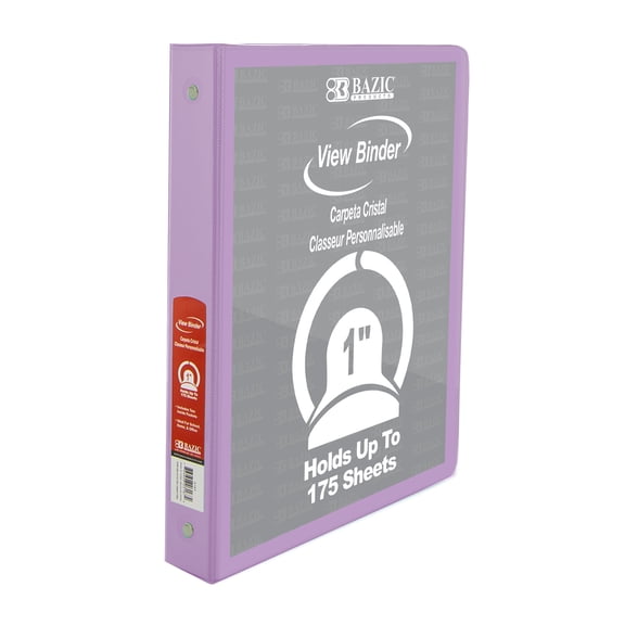 BAZIC 3 Ring Binder 1" Economy View Binders Pastel Purple Color, Hold 175 Sheets, 1-Count