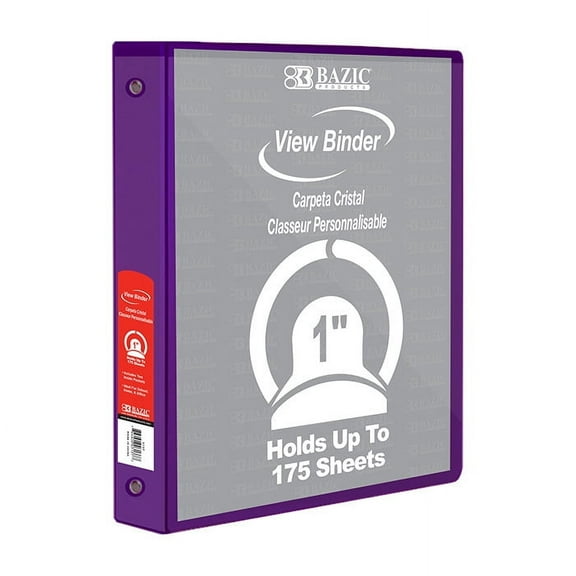 BAZIC 1" Purple 3-Ring View Binder w/ 2-Pockets [4127]