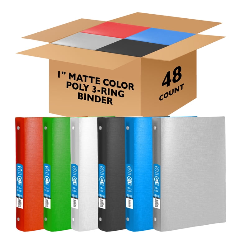 BAZIC Products, 3 Ring Binder, 48-Pack, 1 inch Durable Poly Cover