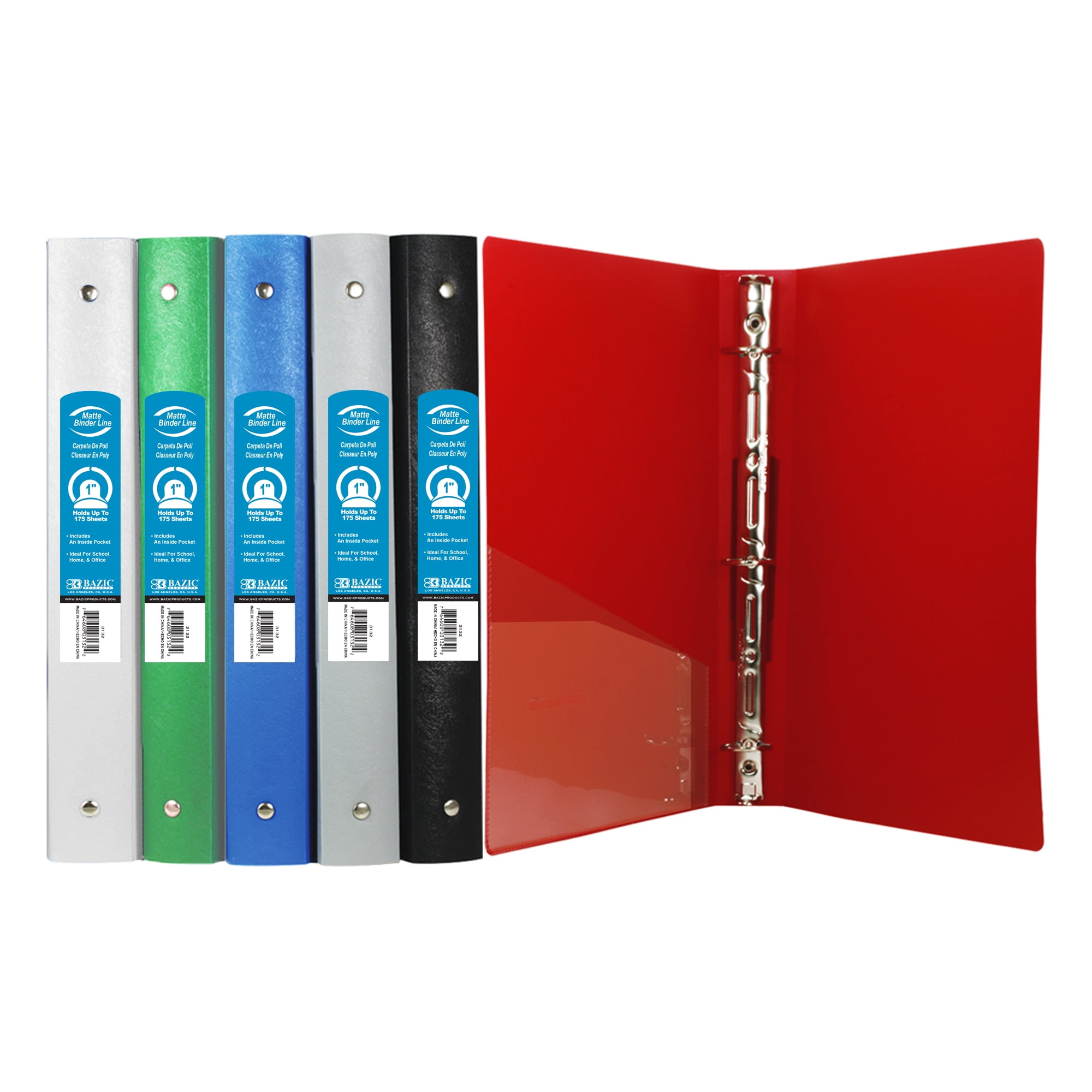 BAZIC 3 Ring Binder 1/2 Poly Presentation View Binders, 100 Sheets, 6-Count