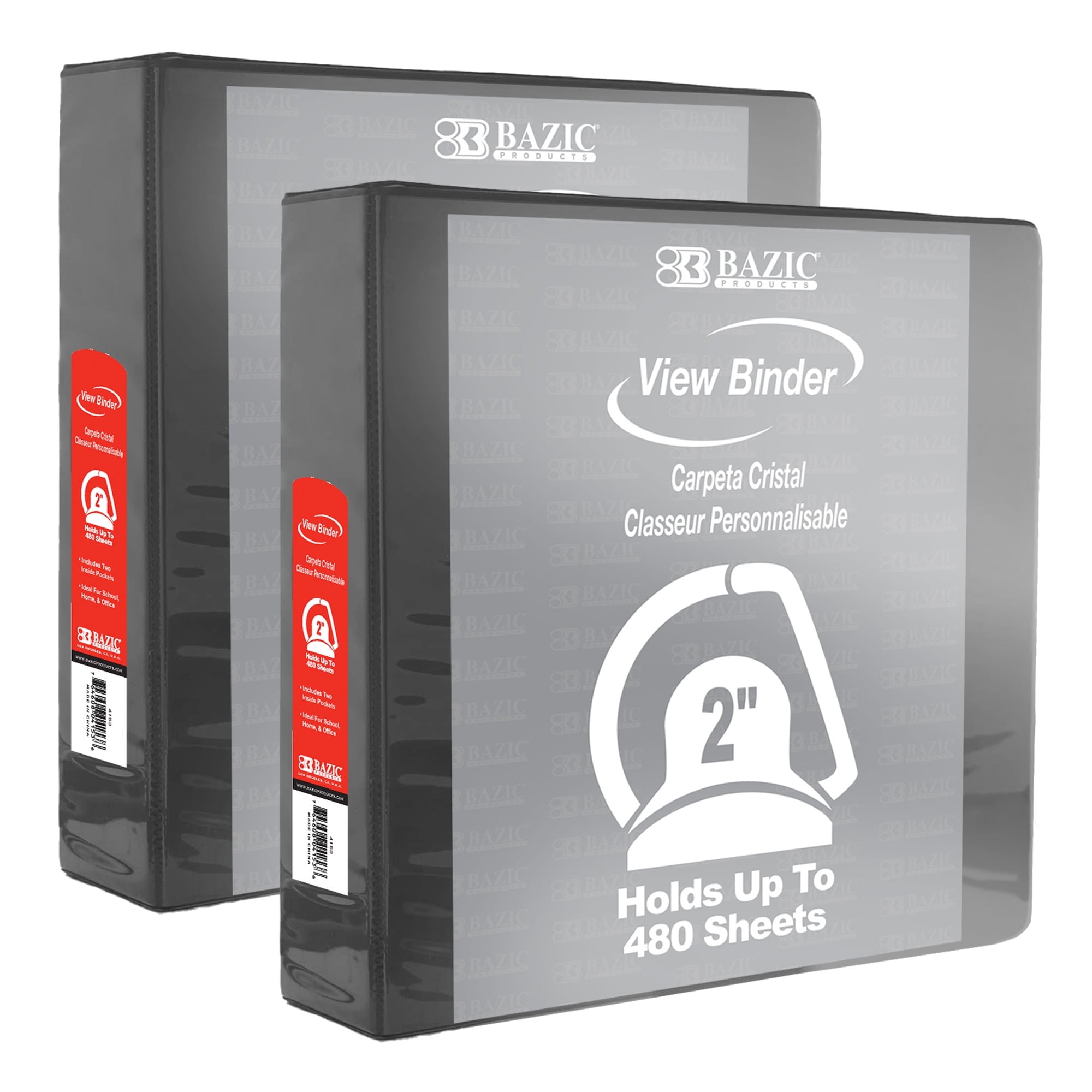 BAZIC 3 Ring Binder 2" View Binders Slant D Ring Black, Hold 500 Sheets, 2-Count
