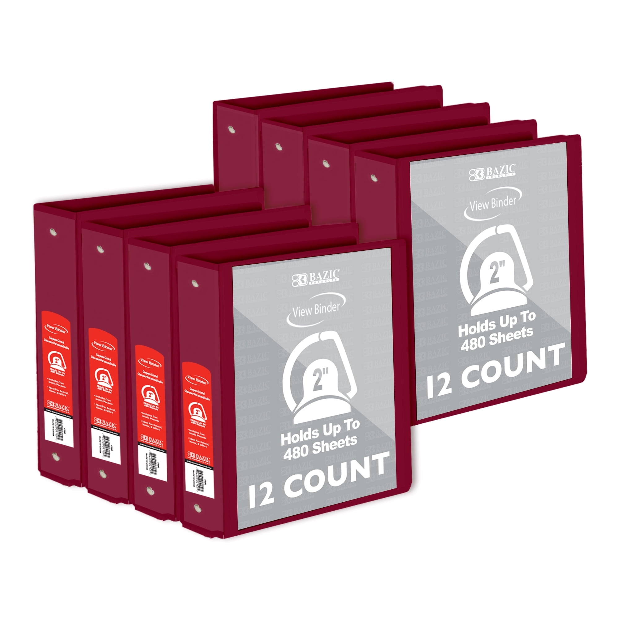 BAZIC 3 Ring Binder 2" View Binders Slant D Ring Burgundy, Hold 500 Sheets, 12-Count
