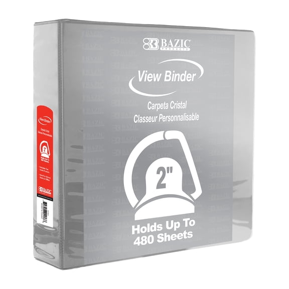 BAZIC 2" Grey 3-Ring View Binder, Slant-D Ring, 2 Pockets
