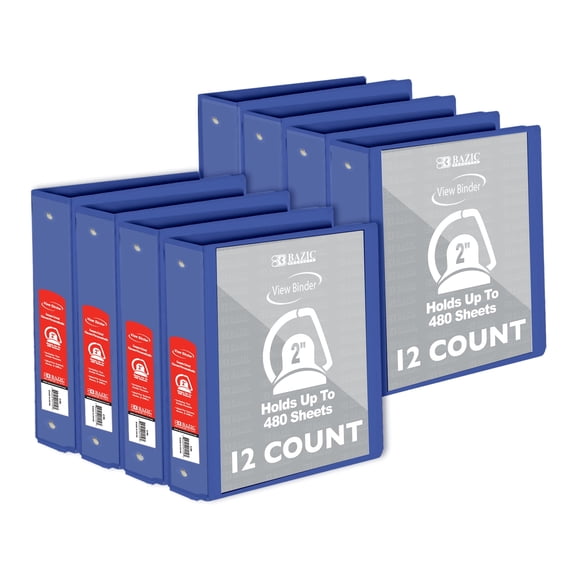 BAZIC 3 Ring Binder 2" View Binders Slant D Ring Organizer - Blue, Hold 500 Sheets, 12-Count