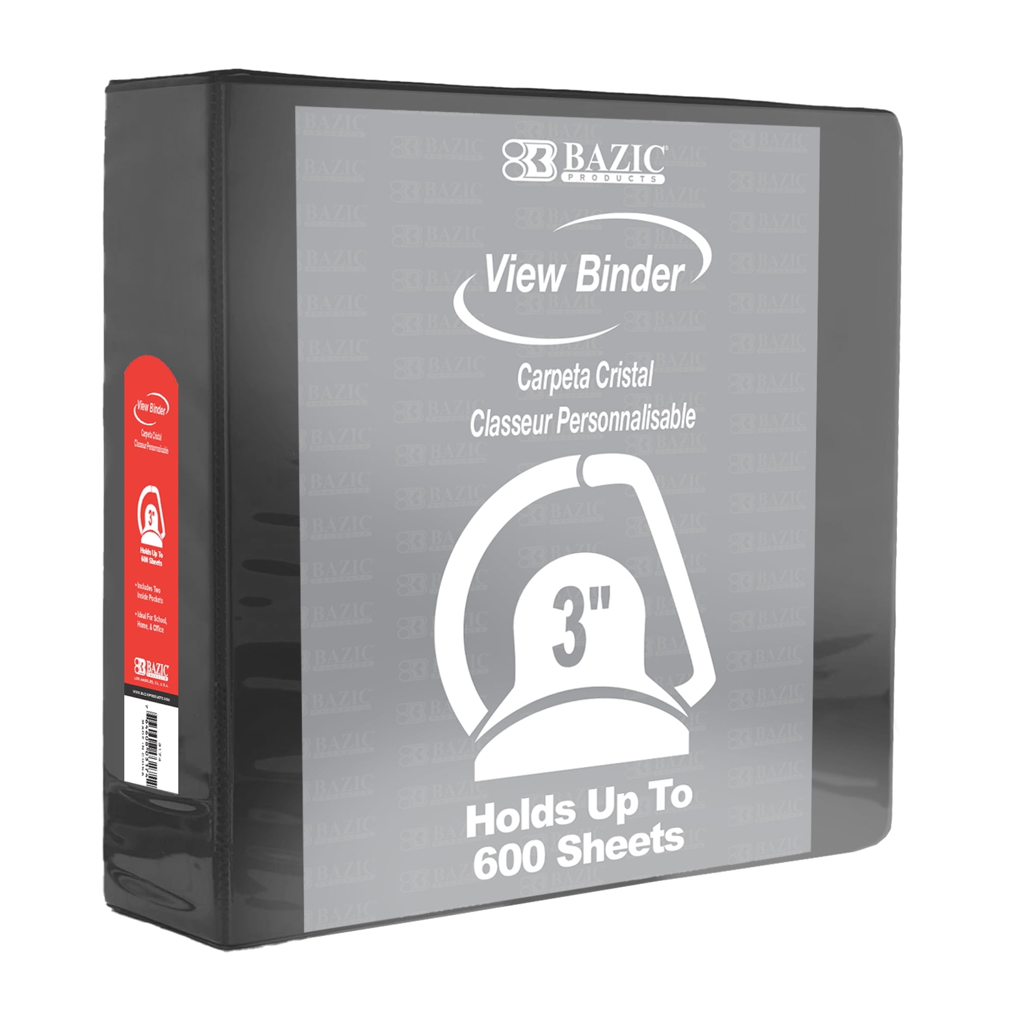 BAZIC 3 Ring Binder 3" View Binders Slant D Ring Black, Hold 600 Sheets, 1-Count