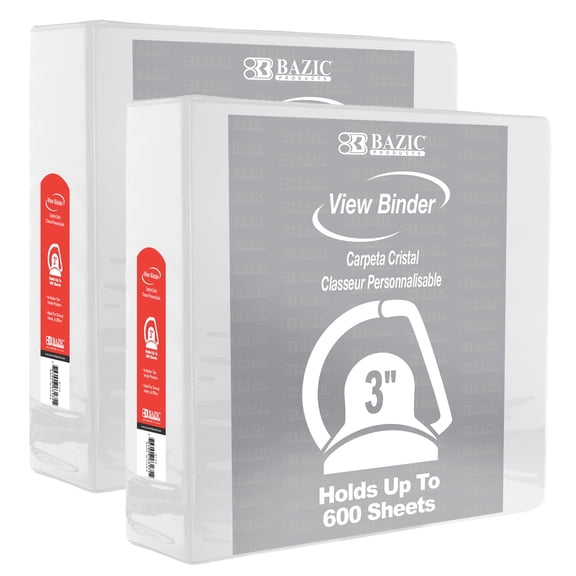 BAZIC 3" White 3-Ring View Binder, Slant-D Ring, 2 Pockets