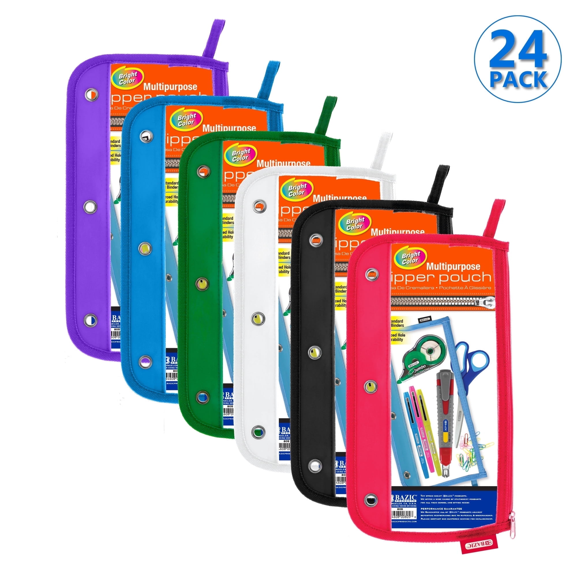 BAZIC 3 Ring Pencil Pouch, 11.5"x6.5" Clear Color, 24-Pack