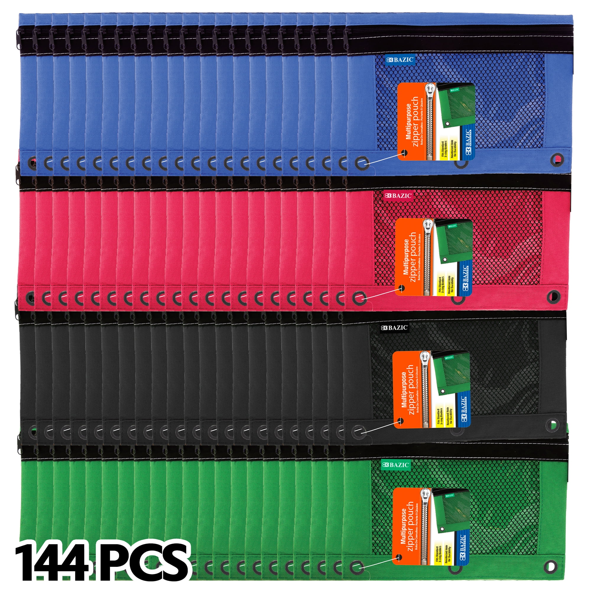 Bazic Products 308002-144 3-Ring Pencil Pouch Primary Colors