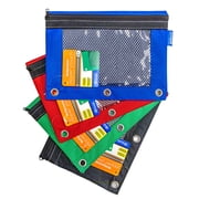 BAZIC 3 Ring Pencil Pouch, Mesh Window, Assorted Color, 4-Pack