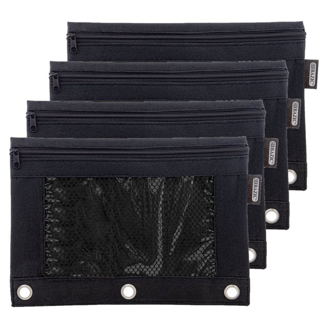 BAZIC 3 Ring Pencil Pouch, Mesh Window, Black Color, 4-Pack - Walmart.com