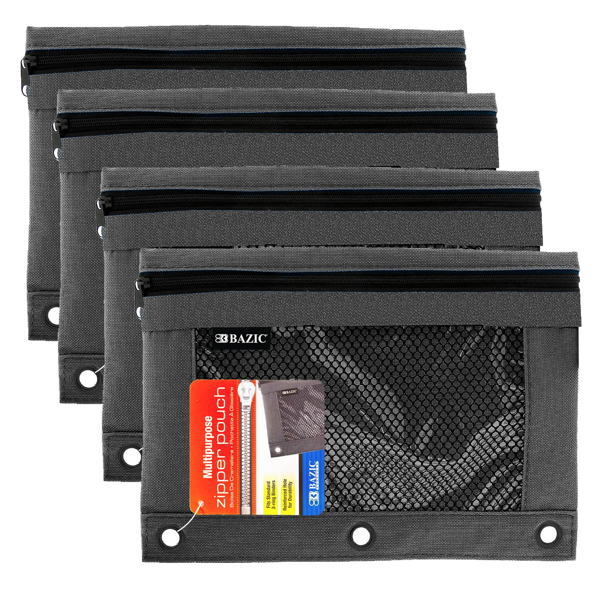 BAZIC 3 Ring Pencil Pouch, Mesh Window, Black Color, 4-Pack - Walmart.com